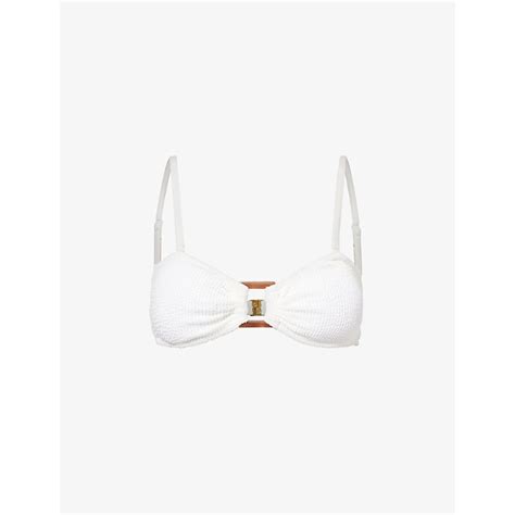 TH RECKLESS Lulu Crinkle Texture Balconette Bikini Top Cream Editorialist