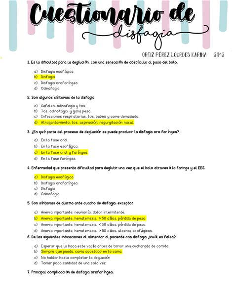 Cuestionario Sobre La Disfagia Para Autoevaluaci N Es La Dificultad