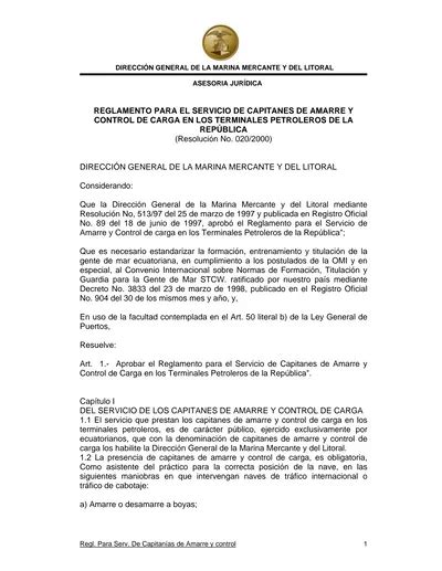 REGLAMENTO PARA EL SERVICIO DE CAPITANES DE AMARRE Y CONTROL DE CARGA