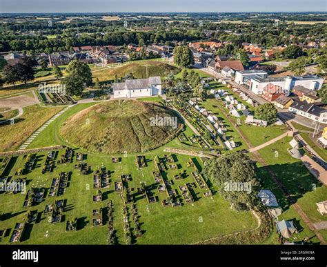 Viking age Jelling burial mounds panorama, Denmark Stock Photo - Alamy