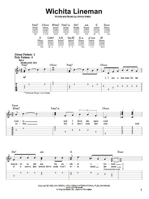 Wichita Lineman By Glen Campbell Easy Guitar Tab Guitar Instructor