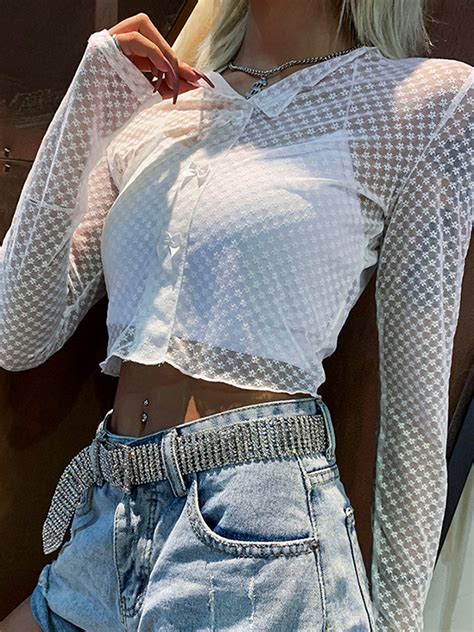 White V Neck Long Sleeve Crop Top Choies