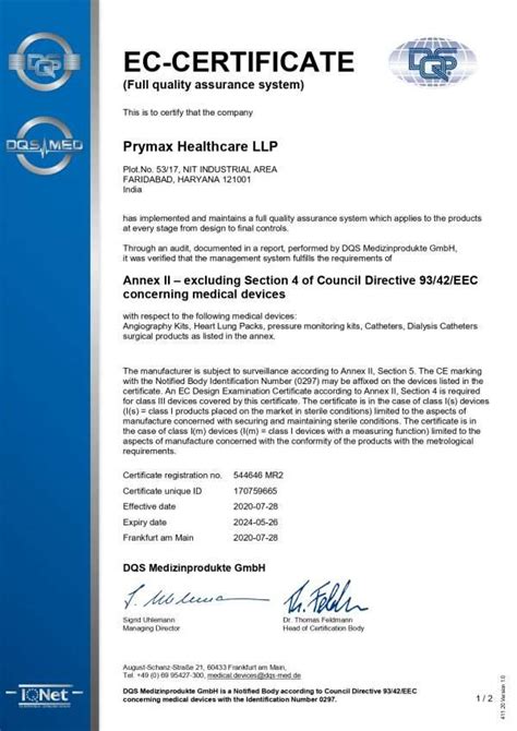 Certificates Prymax Healthcare LLP