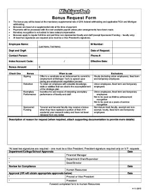 Fillable Online Mtu Bonus Request Form Mtuedu Fax Email Print Pdffiller