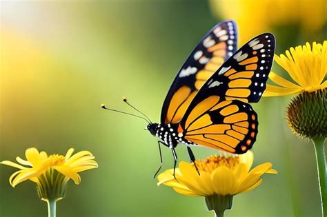 Premium AI Image | A monarch butterfly on a flower with the sun behind it