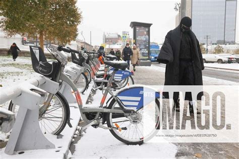 RUSSIA MOSCOW OCTOBER 27 2023 A Bike Rental After A Snowfall