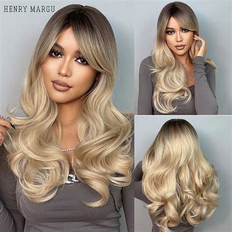 Henry Margu Golvend Lang Golvend Bruin Blond Ombre Synthetische Pruik