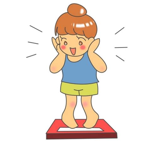 体重計に乗って喜んでいる女性のイラスト - 無料イラストのIMT 商用OK、加工OK