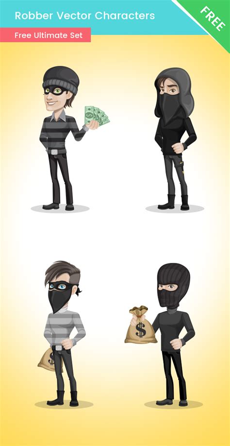 Robber Cartoon Vector Set - Vector Characters