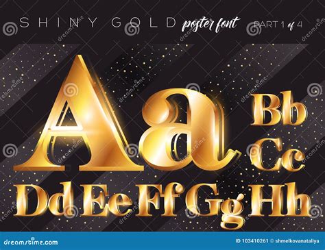 Vector Shiny Gold Alphabet Realistic Metallic Typeface Stock