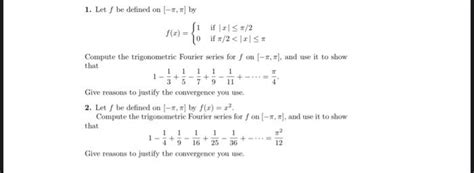 Solved 1 Let F Be Defined On [−π π] By F X {10 If ∣x∣≤π 2