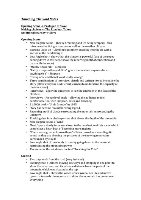 Touching The Void Notes English Advanced Year 11 Hsc Thinkswap