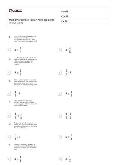 50 Fraction Word Problems Worksheets For 5th Class On Quizizz Free