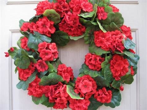 Red Geranium Wreath Red Wreath Red Home Decor Floral