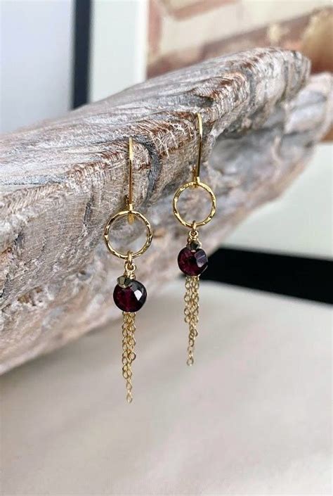 Garnet Drop Dangle Earrings Gold January Birthstone Garnet Jewelry