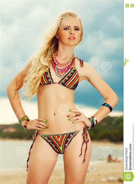 Beautiful Long Hair Blonde Model Posing Stock Image Image Of