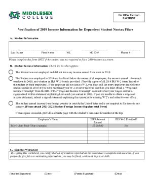 Fillable Online Verification Of Income Information For Dependent