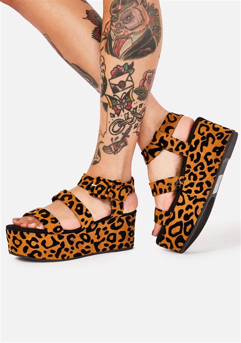 Leopard Print Platform Sandals Tan Suede Dolls Kill