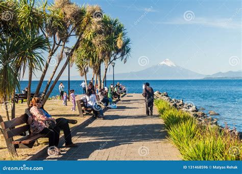 PUERTO VARAS, CHILE - MAR 23: People on a Coast of Llanquihue Lake in ...