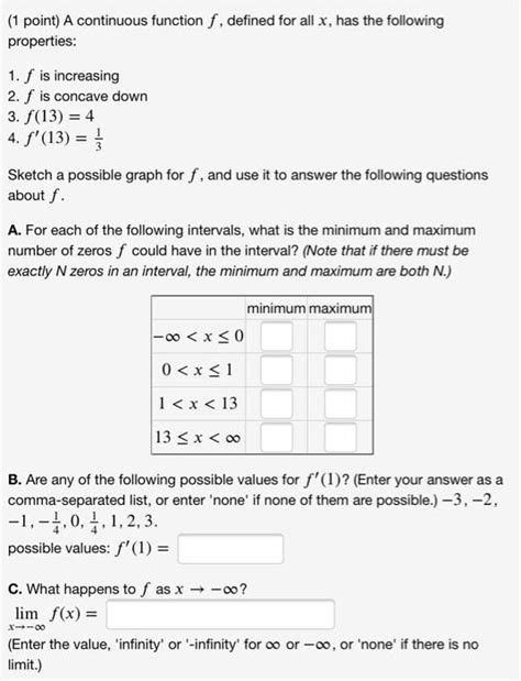 Solved 1 Point A Continuous Function F Defined For All X