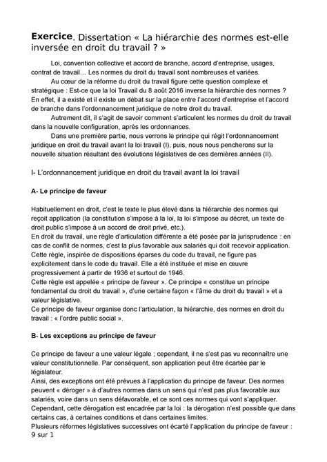 Td Droit Du Travail L S Exercice Dissertation La Hi Rarchie Des