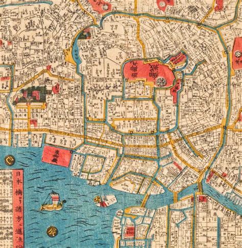 Detail Antique Map Of Tokyo By Takashiba Sanyu Edo No Zu Wood