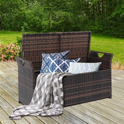 Seizeen Patio Storage Bench, Outdoor Wicker Deck Box, PE Rattan Patio ...