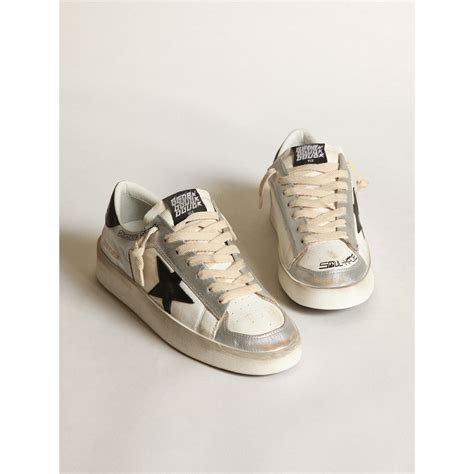 Sneakers Stardan Golden Goose en cuir laminé en argent avec inserts en