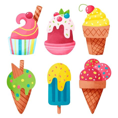 Set De Helado De Acuarela Pintado A Mano Vector Premium