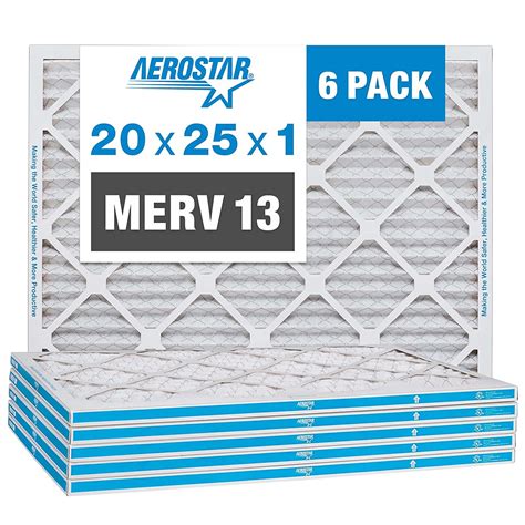 20x25x1 MERV 13 - 6 Count - Pleated HVAC, Furnace & Air Conditioner