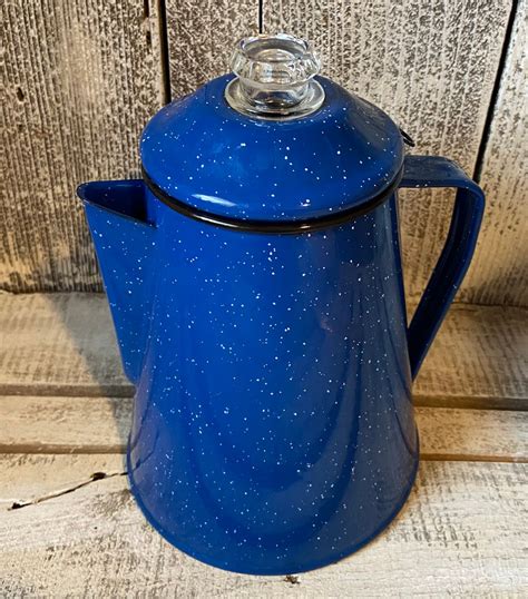 Vintage Blue Speckled Enamelware Coffee Pot Quart W Bubble Top Lid Etsy