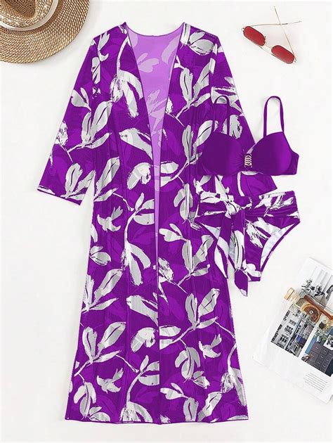 SHEIN Swim Bañador bikini push up con estampado tropical con kimono Moda de Mujer SHEIN México