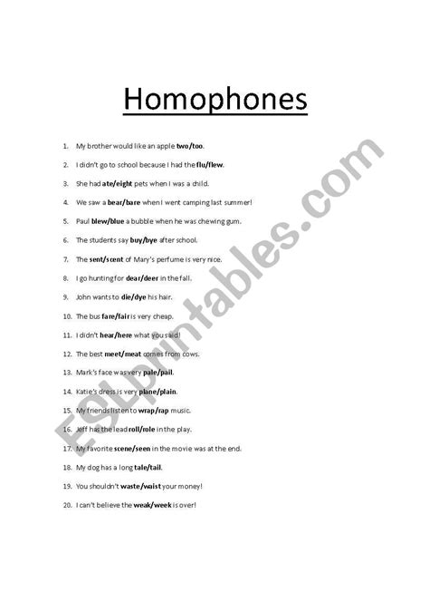 Homophones Worksheet Esl Worksheet By Winklecr