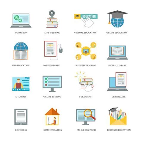 Online Education Icon Set 438401 Vector Art At Vecteezy