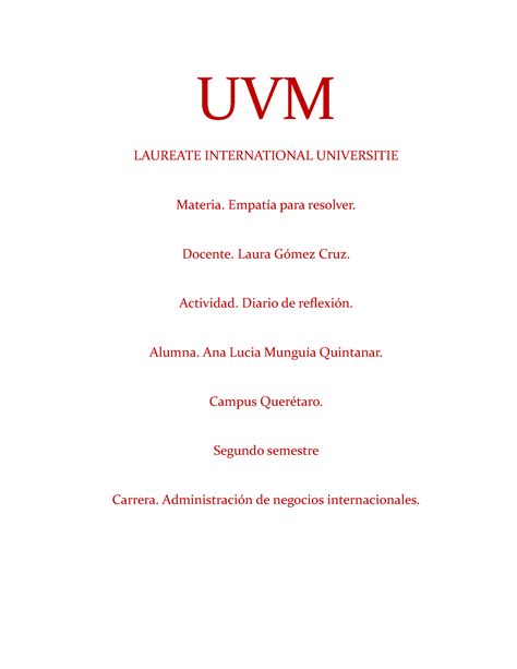 Diario De Reflexion Uvm Laureate International Universitie Materia