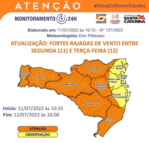 Sc Tem Alerta Para Rajadas De Vento De Até 90kmh Nesta Segunda Feira