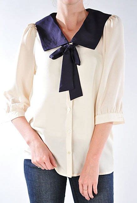 Blouse Midship Acquaintance Contrast Color Sailor Collar Neck Tie