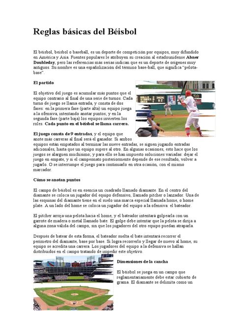 Reglas Básicas Del Béisbol Pdf Lanzador Campo De Béisbol