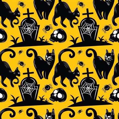 Premium Vector Halloween Objects Seamless Pattern Vector