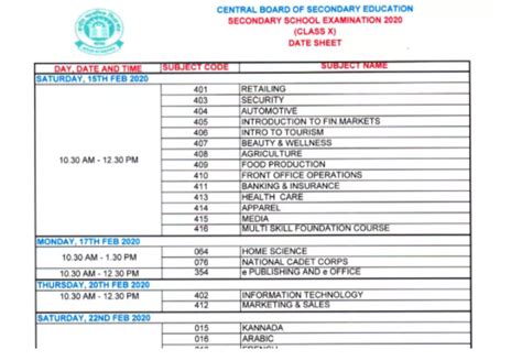 Time Table 2020 Class 12 Cbse 10th Time Table 2021 Out