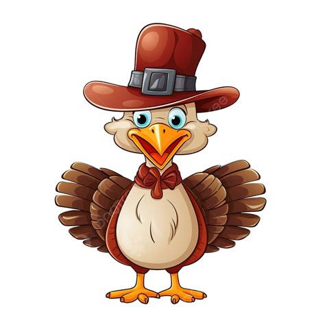 Happy Thanksgiving Day Cartoon Turkey In A Pilgrim Hat Thanksgiving