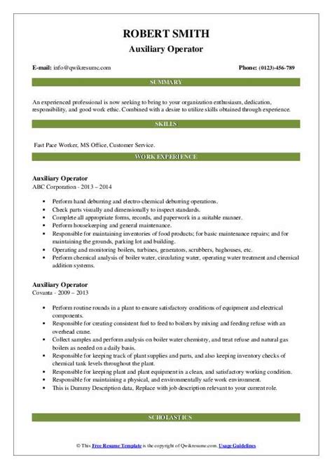 10 Auxiliary Operator Resume Samples And Templates For 2025