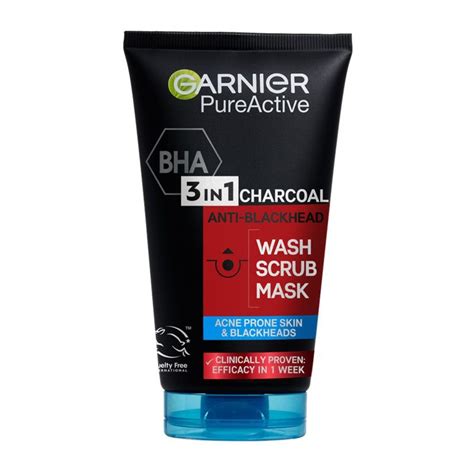 Garnier Pure Active 3 In 1 Charcoal Anti Blackhead Wash Scrub Mask