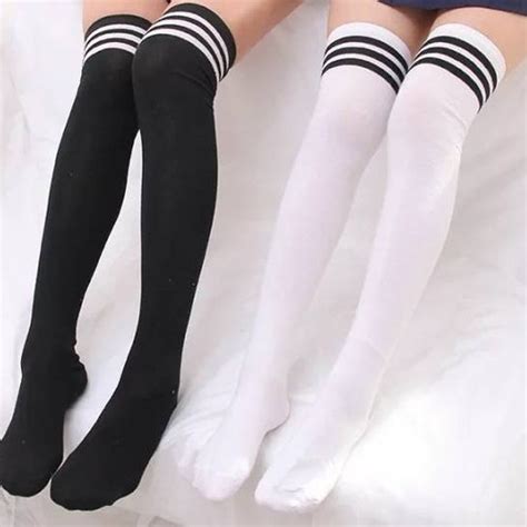 Black White Striped Long Socks Women Over Knee Thigh High Over Etsy