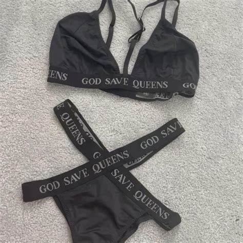 God Save Queens Gsq Bikini Black White Top L Depop