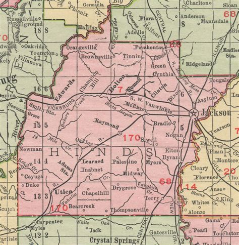 Hinds County, Mississippi, 1911, Map, Rand McNally, Jackson, Tougaloo ...