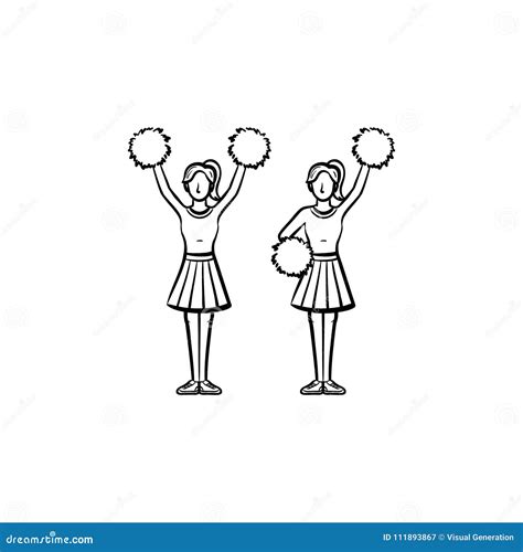 Cheerleader Women With Pom Pom Hand Drawn Icon Stock Vector