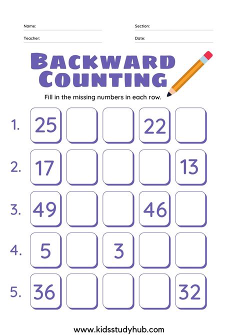 Backward Counting Worksheet