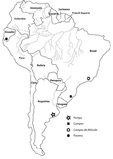 Map showing the study sites within the grasslands of South America ...