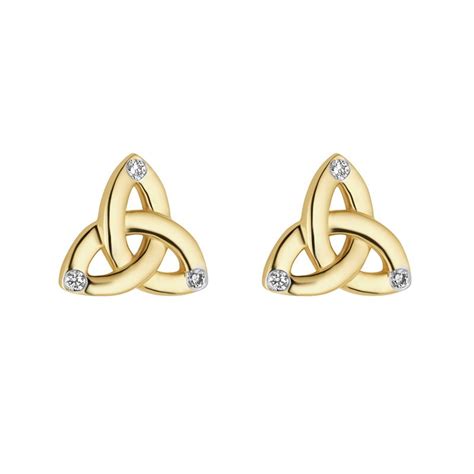 K Gold Diamond Trinity Knot Stud Earrings Claddaghrings